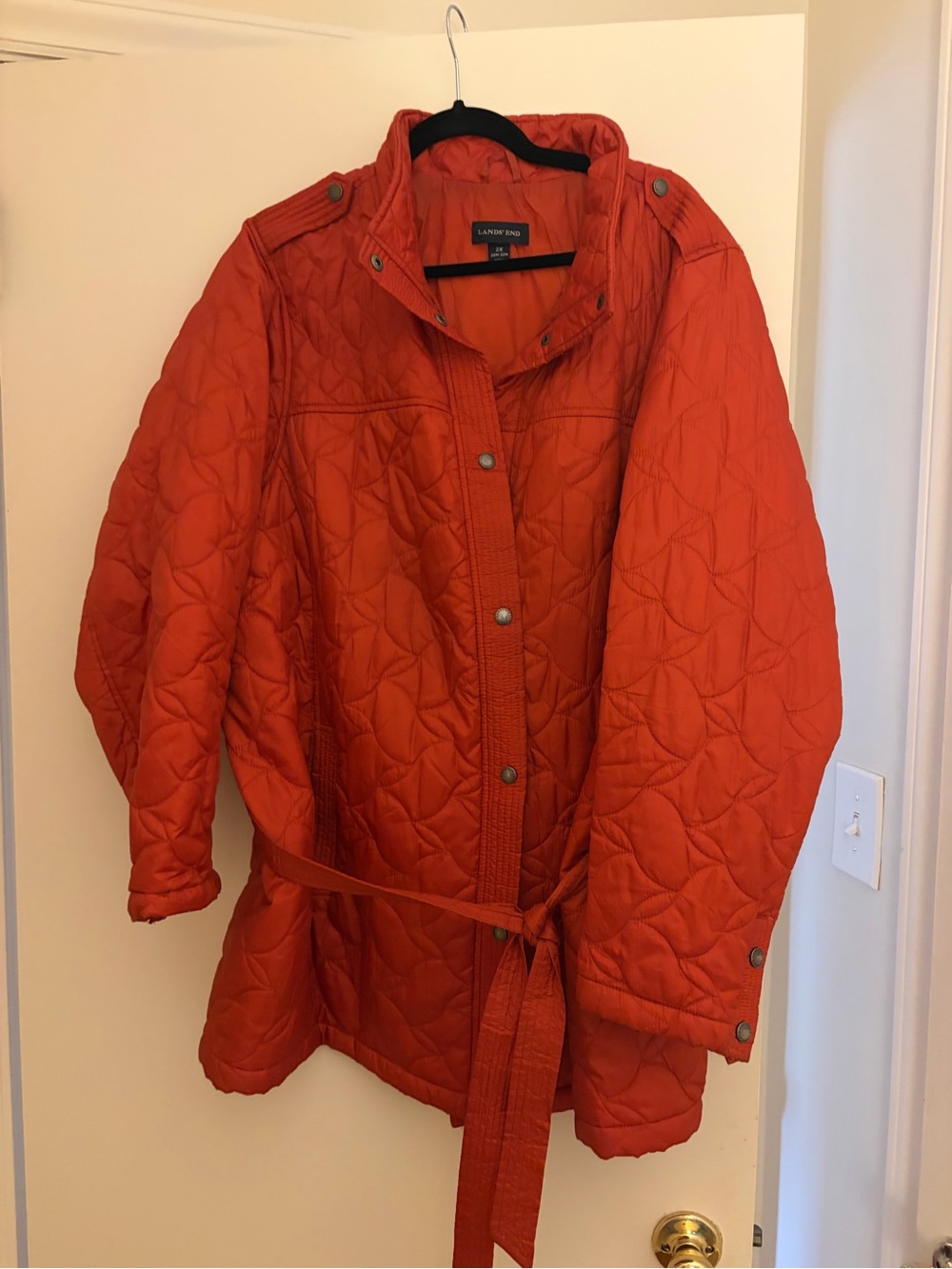 Lands' End Quilted Belted Puffer Jacket - Orange